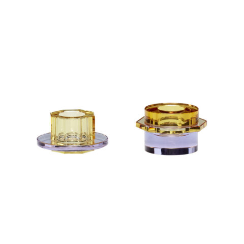 Kiosk Candleholder Yellow/Purple (set of 2)